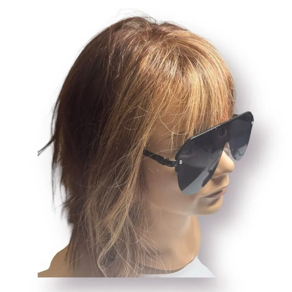 Shield Style Black Aviator Sunglasses‎ Sleek Shades Unisex 61-143mm